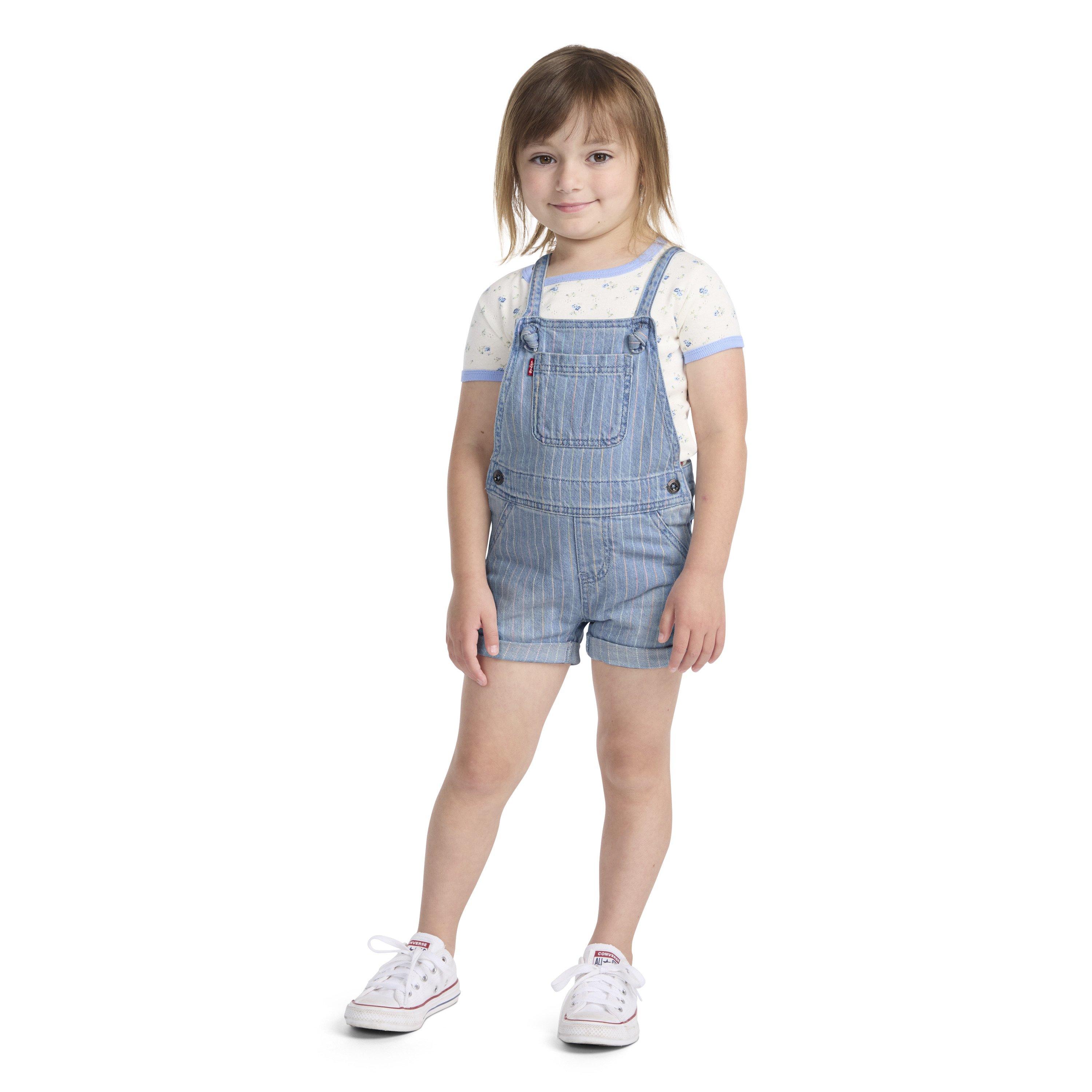 Levi's Toddler Girls' Knot Strap Pinstripe Blue Wash Denim Shortalls - PINSTRIPE BLUE